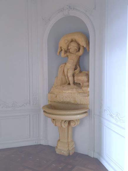 Beautiful Neoclassical interior fountain made of stone depicting Heracles as a child-4
