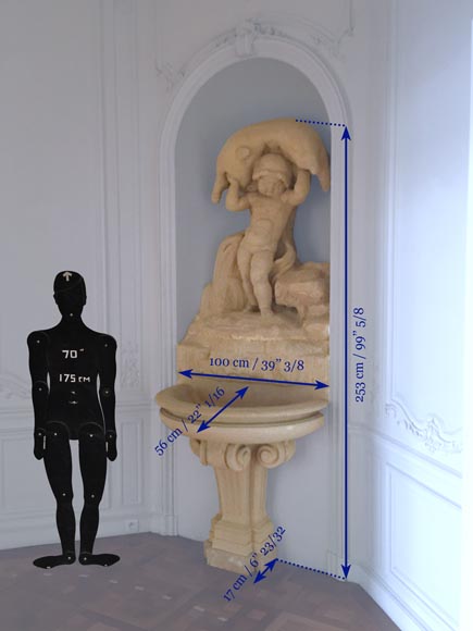 Beautiful Neoclassical interior fountain made of stone depicting Heracles as a child-5