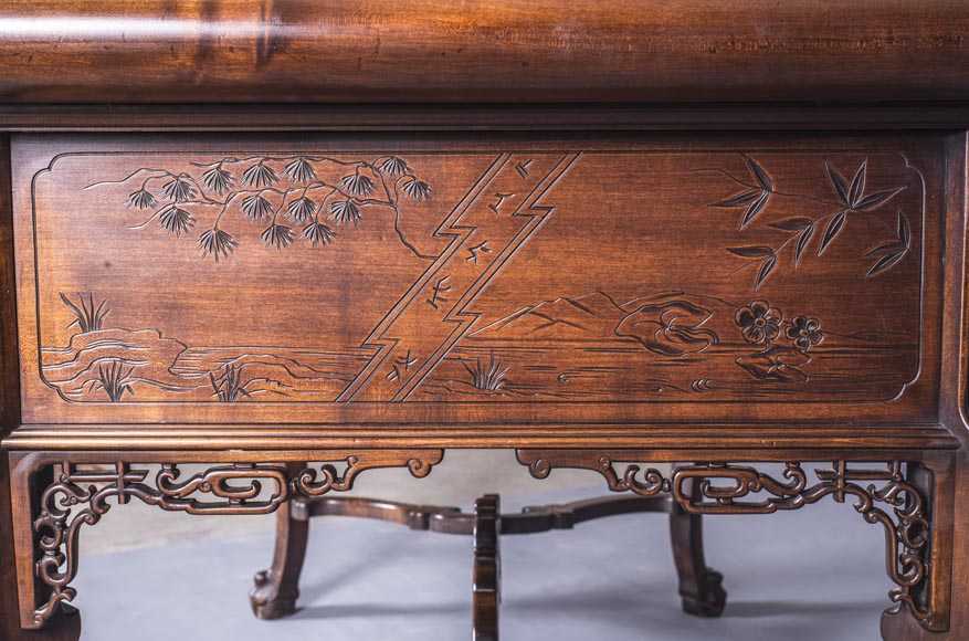 Maison des Bmbous Alfred PERRET and Ernest VIBERT (attributed to) - Japanese flat desk with mother-of-pearl and ivory decoration-6