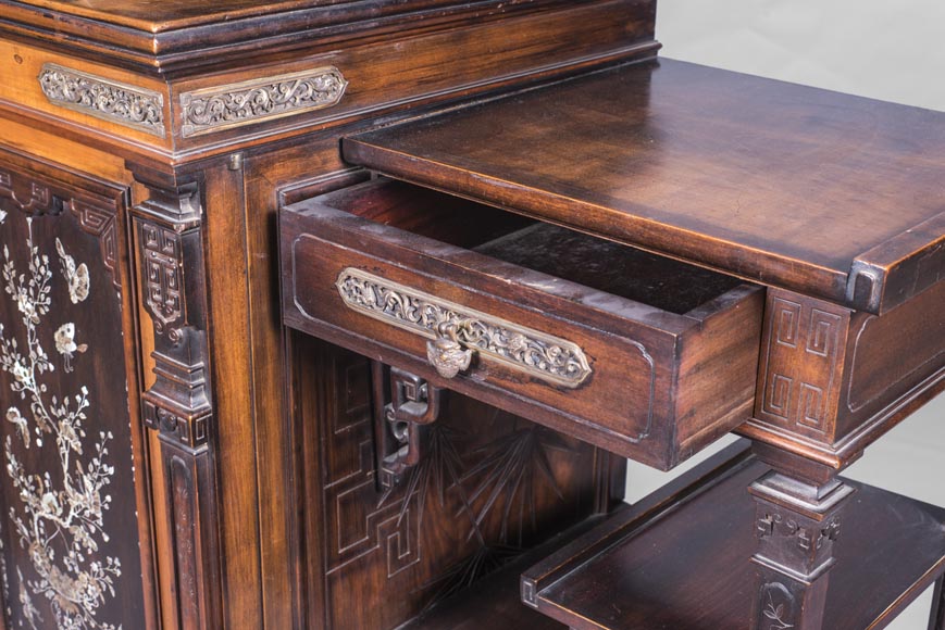 Japanese style cabinet bottom decorated with birds and mother-of-pearl butterflies-9