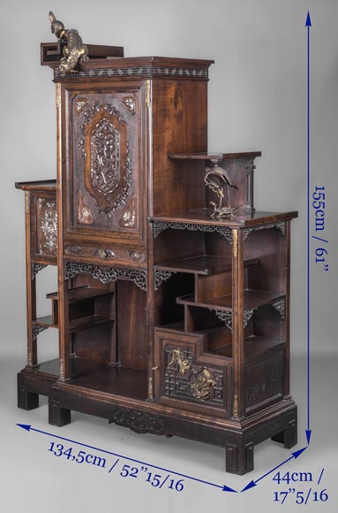 Gabriel VIARDOT (1830-1906) - Japanese style shelf cabinet with mother of pearl decoration-13