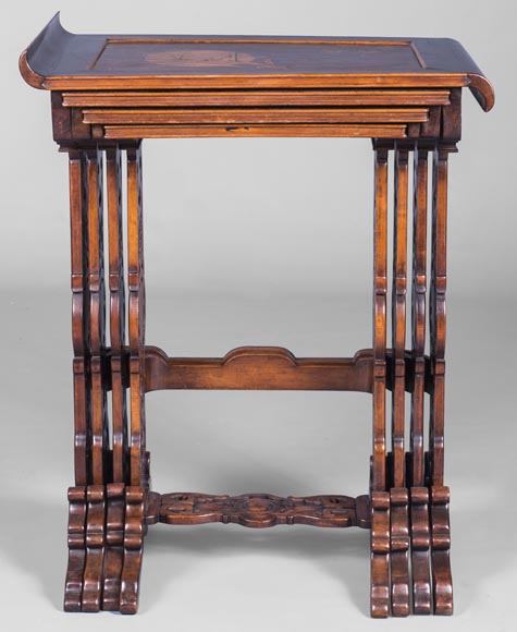 Suite of four Japanese style nesting tables with inlaid decoration