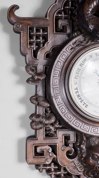 Japanese-style barometer with dragon and Foo dog decoration