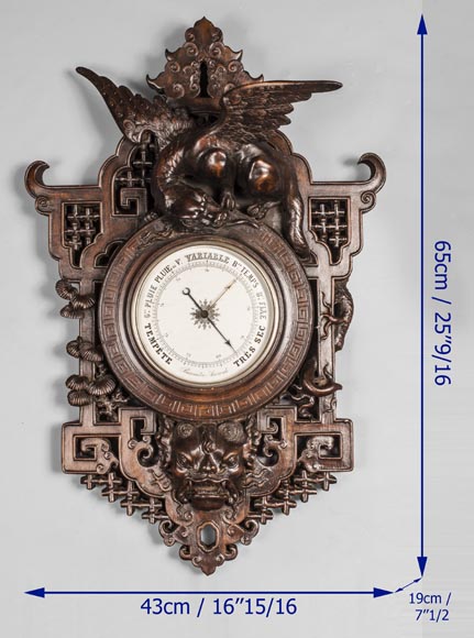 Japanese-style barometer with dragon and Foo dog decoration