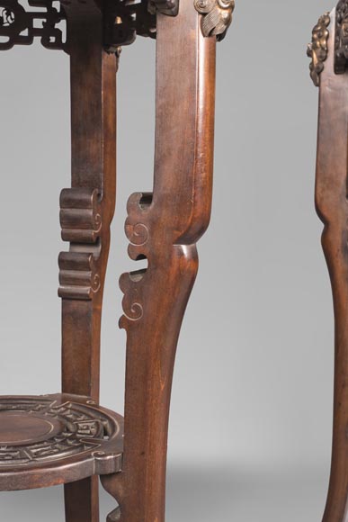 Gabriel VIARDOT (attributed to) - Pair of japanese style pedestals with lion's heads-3