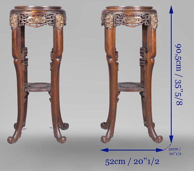 Gabriel VIARDOT (attributed to) - Pair of japanese style pedestals with lion's heads-7