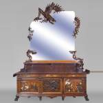 Maison des Bambous Alfred PERRET and Ernest VIBERT - Large Japanese-style cupboard and its mirror with dragons