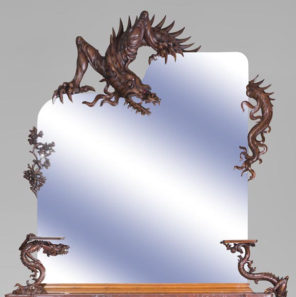 Maison des Bambous Alfred PERRET and Ernest VIBERT - Large Japanese-style cupboard and its mirror with dragons-1