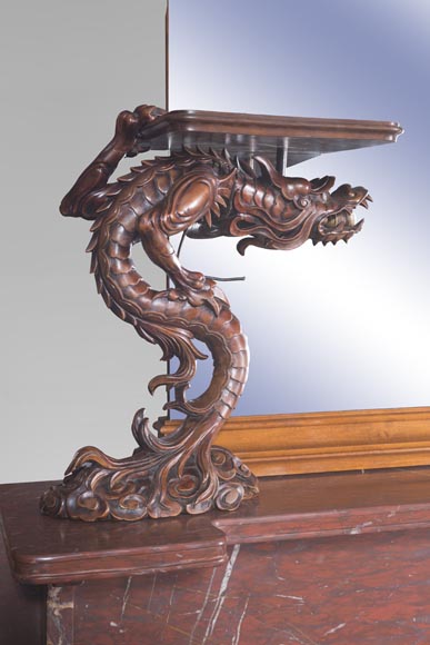 Maison des Bambous Alfred PERRET and Ernest VIBERT - Large Japanese-style cupboard and its mirror with dragons-6