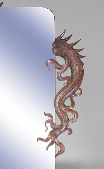 Maison des Bambous Alfred PERRET and Ernest VIBERT - Large Japanese-style cupboard and its mirror with dragons-7