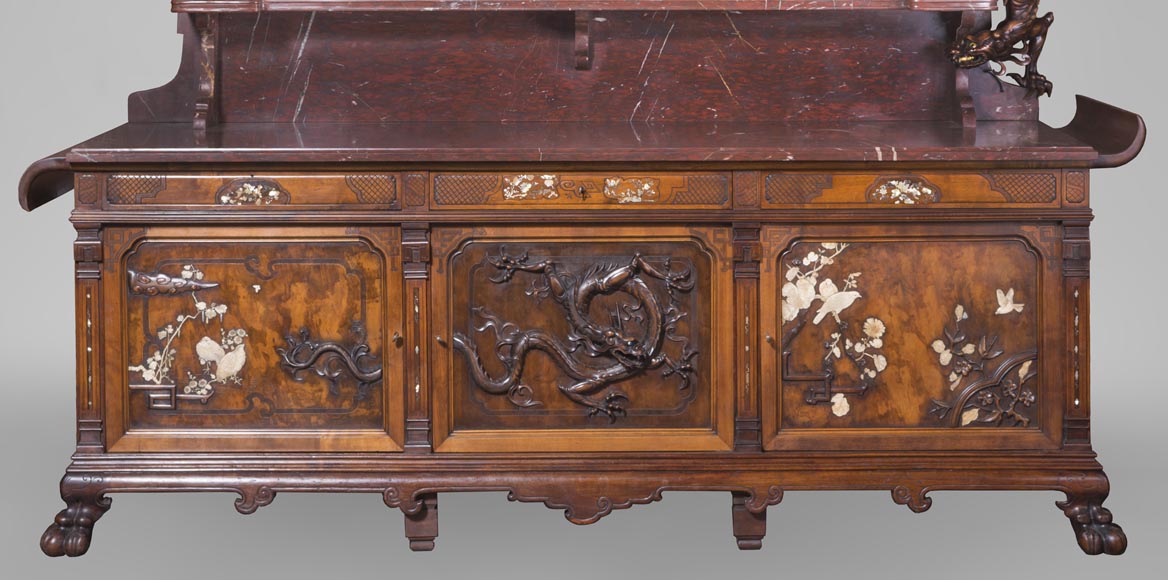 Maison des Bambous Alfred PERRET and Ernest VIBERT - Large Japanese-style cupboard and its mirror with dragons-9