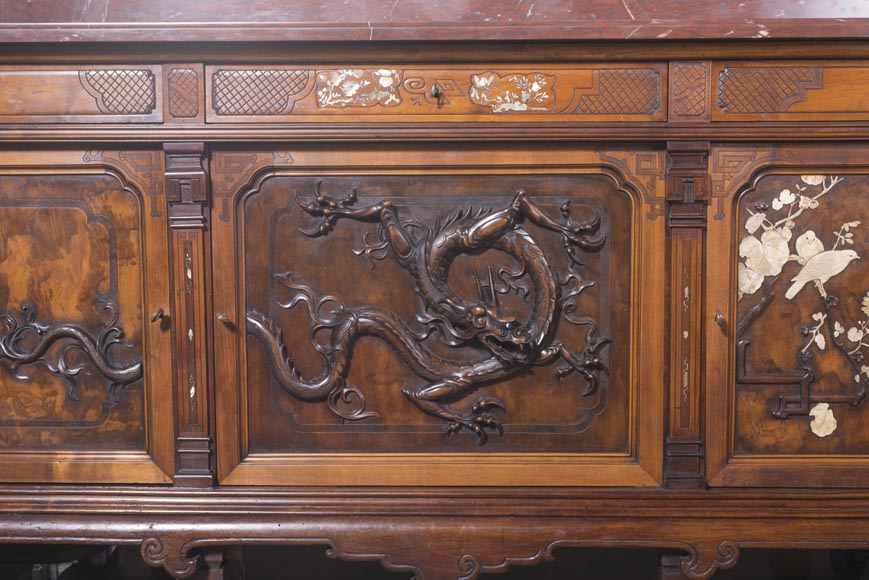 Maison des Bambous Alfred PERRET and Ernest VIBERT - Large Japanese-style cupboard and its mirror with dragons-10