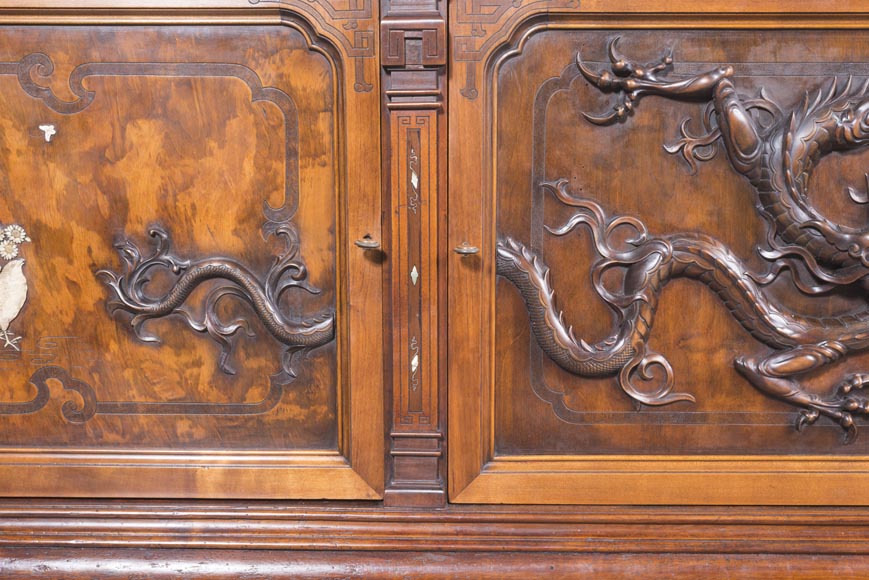 Maison des Bambous Alfred PERRET and Ernest VIBERT - Large Japanese-style cupboard and its mirror with dragons-11