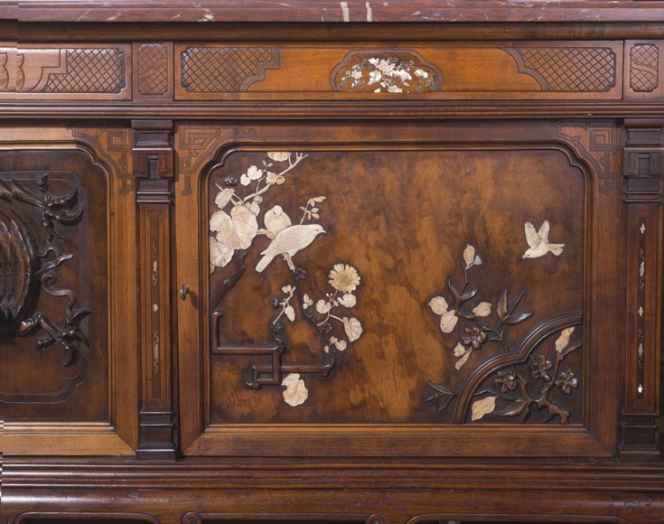 Maison des Bambous Alfred PERRET and Ernest VIBERT - Large Japanese-style cupboard and its mirror with dragons-12