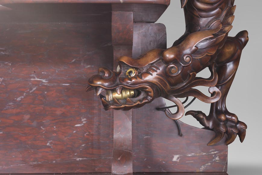 Maison des Bambous Alfred PERRET and Ernest VIBERT - Large Japanese-style cupboard and its mirror with dragons-15