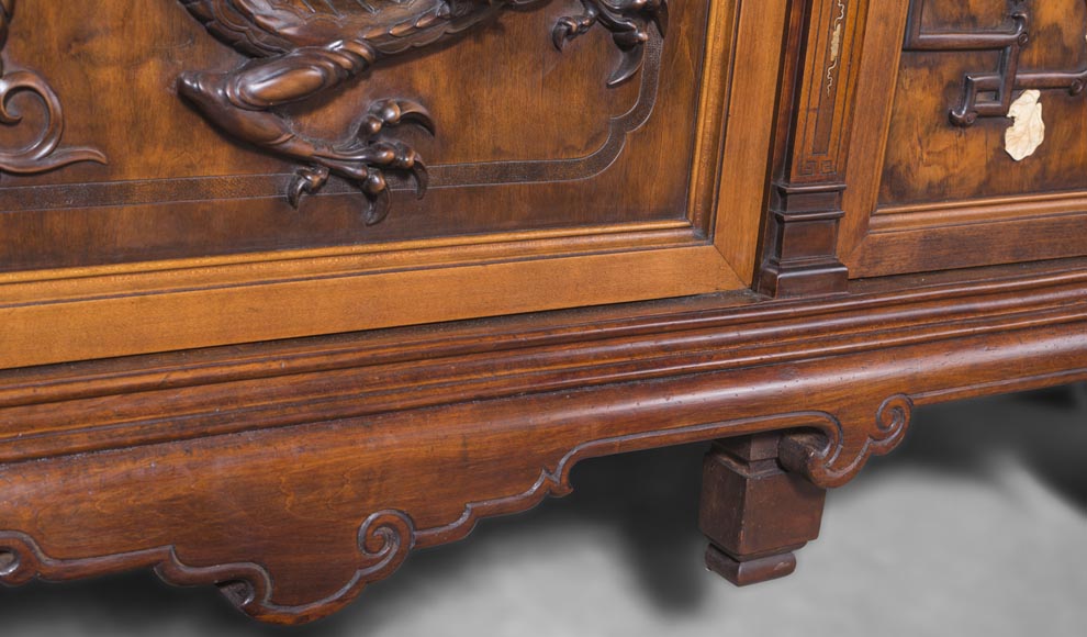 Maison des Bambous Alfred PERRET and Ernest VIBERT - Large Japanese-style cupboard and its mirror with dragons-16