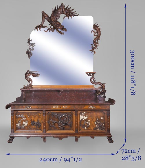 Maison des Bambous Alfred PERRET and Ernest VIBERT - Large Japanese-style cupboard and its mirror with dragons-18