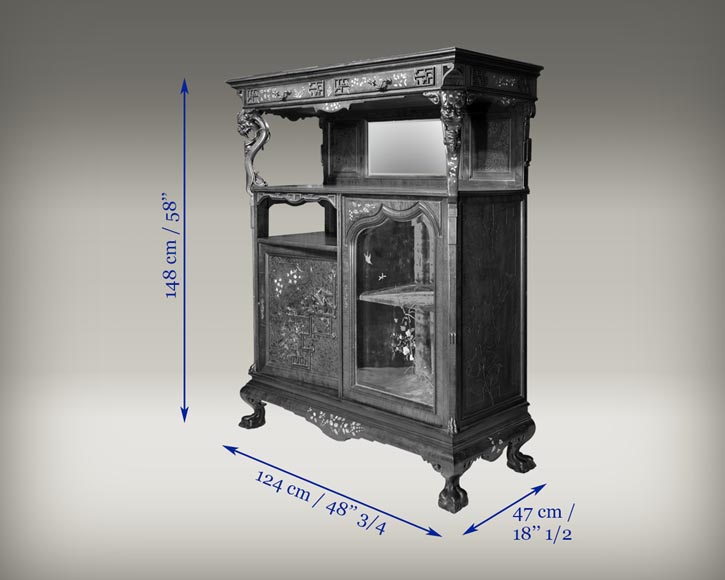 Japanese furniture with carved decoration and mother-of-pearl inlay-5