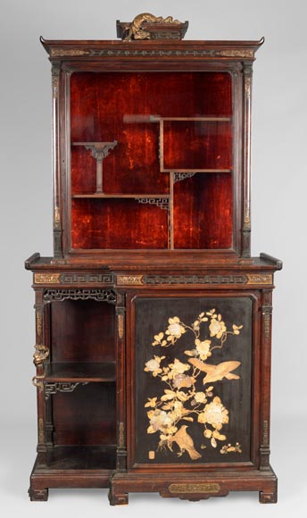 Gabriel Viardot (attributed to) - Japanese style presentation cabinet with a laquer and mother-of-pearl decor-0