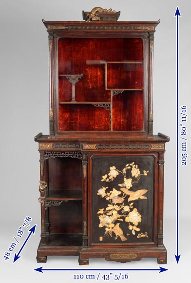 Gabriel Viardot (attributed to) - Japanese style presentation cabinet with a laquer and mother-of-pearl decor-18