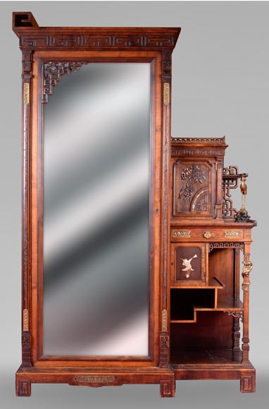 Gabriel VIARDOT (attributed to) - Asymmetrical cabinet with rich engraved and sculpted decoration of extreme oriental inspiration-0