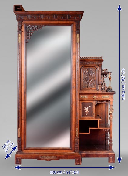 Gabriel VIARDOT (attributed to) - Asymmetrical cabinet with rich engraved and sculpted decoration of extreme oriental inspiration-14