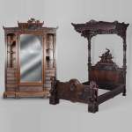 GABRIEL VIARDOT (attr. to) - Bedroom furniture composed of a wardrobe  and a bed in tinted sycamore