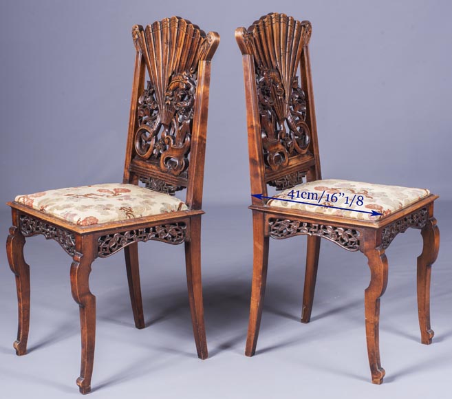 Pair of Japanese style chairs with fan-shaped backs of seat-10