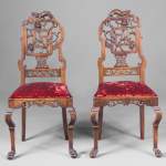 Pair of chair with openwork backseat in the taste of Japan