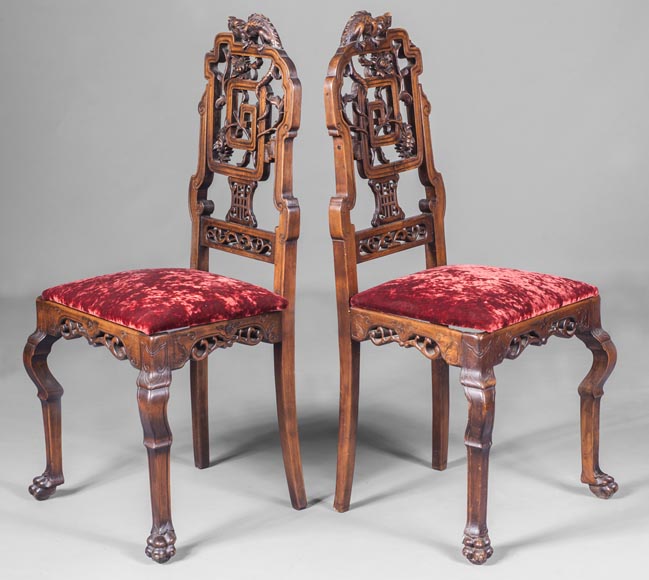 Pair of chair with openwork backseat in the taste of Japan Seating