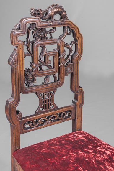 Pair of chair with openwork backseat in the taste of Japan-2