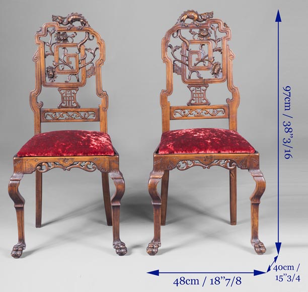 Pair of chair with openwork backseat in the taste of Japan-9