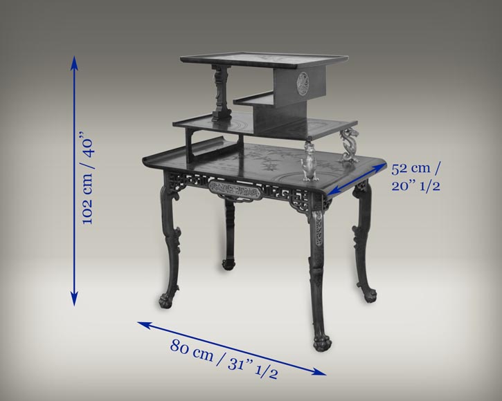 Gabriel Viardot (attributed to) - Japanese style table with gilded bronze decorations-8