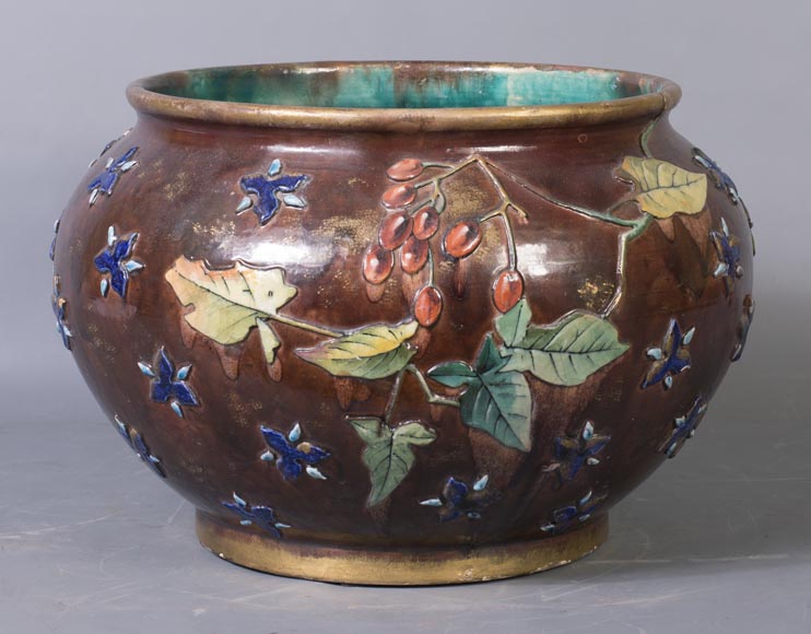 Fernand THESMAR, Ceramic gardener with applied enamel flowers decoration-4