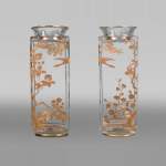 BACCARAT, Pair of square vases with cherry blossoms and birds, circa 1880