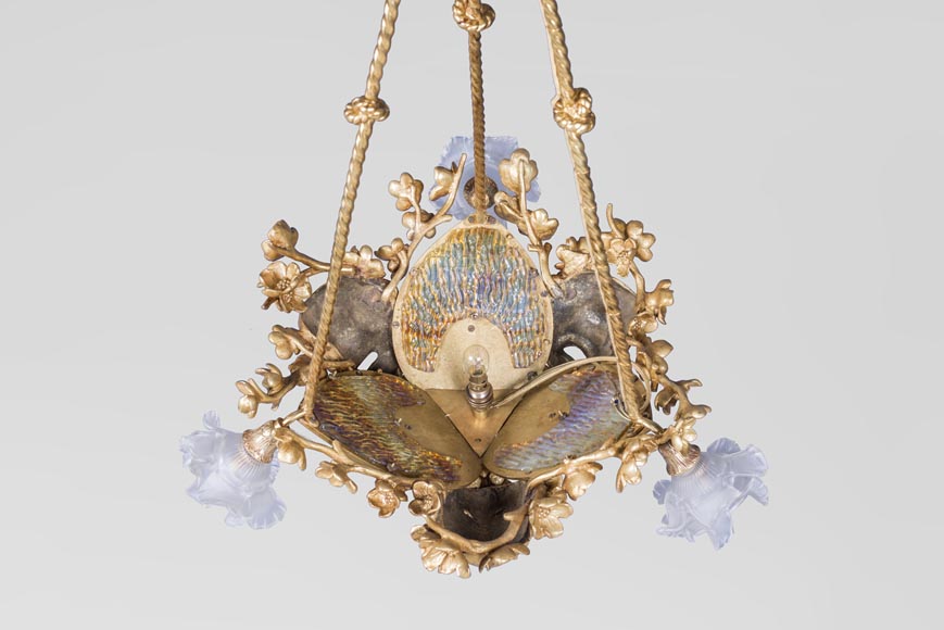 Eugène SOLEAU - Chandelier with Beshimi masks-1