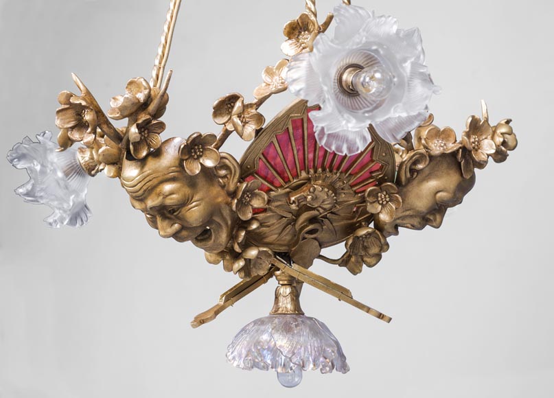 Eugène SOLEAU - Chandelier with Beshimi masks-2