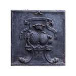 Beautiful cast iron fireback with the wedding coat of arms of the marquis de Vichy and Claude-Josèphe-Marie de Saint-Georges