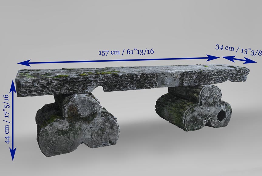 Composite stone garden bench, log-shaped base-4