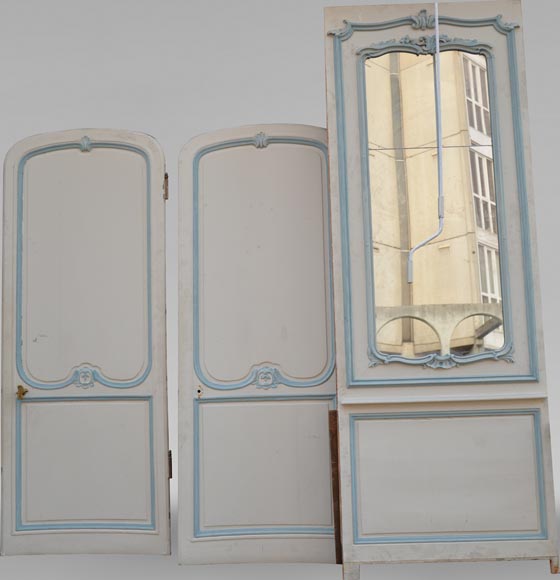 Element of a Louis XV style paneled room white and pale blue-7