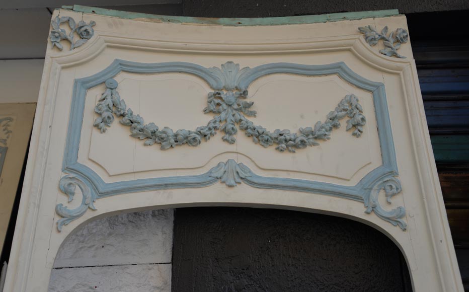 Element of a Louis XV style paneled room white and pale blue-12