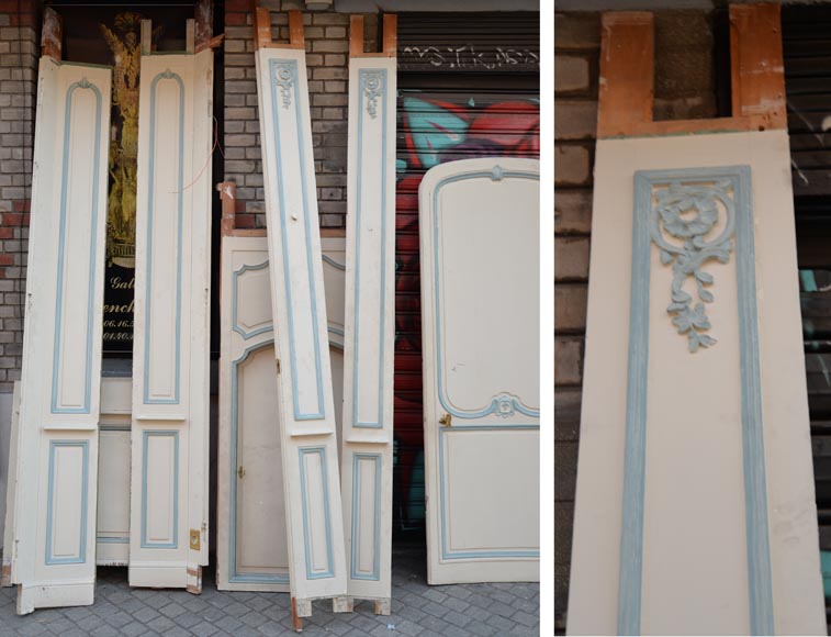 Element of a Louis XV style paneled room white and pale blue-16