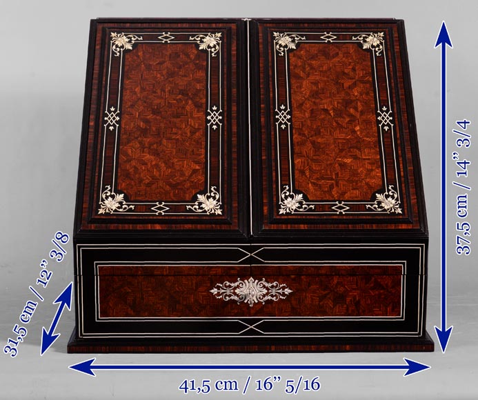 Maison SORMANI, Luxurious writing set in mahogany, ebony and ivory marquetry-13