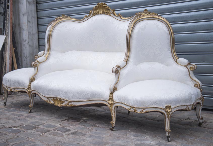 A large Louis XV style bench made out of gilded wood-4
