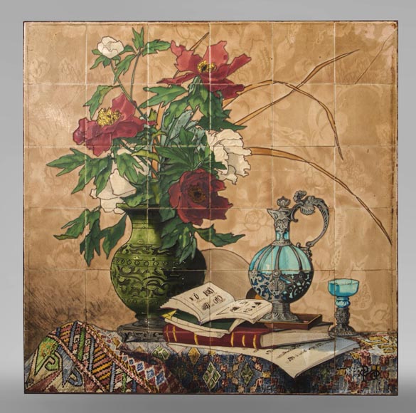 Glazed ceramic panel representing a still-life-0