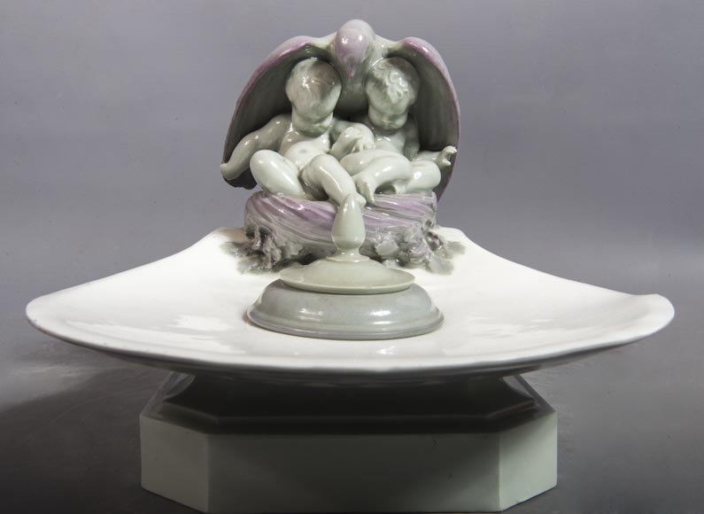Sèvres Porcelain inkwell decorated with putti protected by a dove-2
