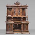 Large Neo-Renaissance style buffet in carved walnut with Louis XII and Francis I of France emblems