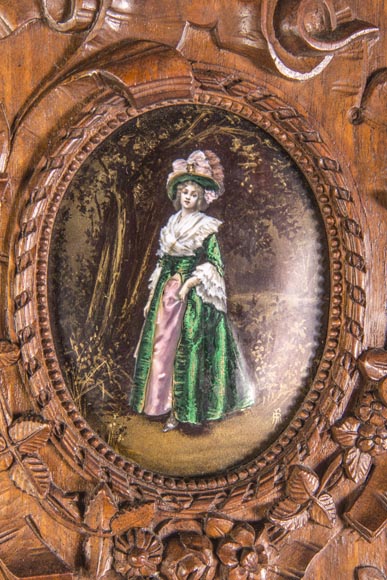 Cabinet in walnut molded and carved with enamelled plates decoration-4