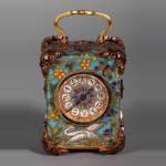 LE ROY & FILS - Travel clock with enamelled japanese decoration
