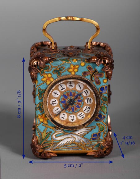 LE ROY & FILS - Travel clock with enamelled japanese decoration-8